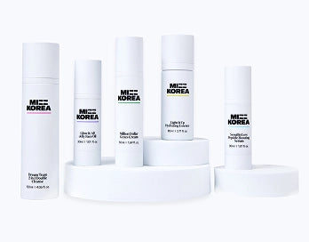 Mizz Korea 5-Step Korean skincare kit including cleanser, essence, serum, cream, and face oil